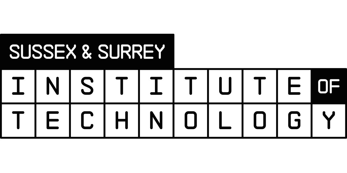 Logo for the Sussex & Surrey Institute of Technology, displayed in a block-style grid with the words arranged across black and white rectangular tiles.