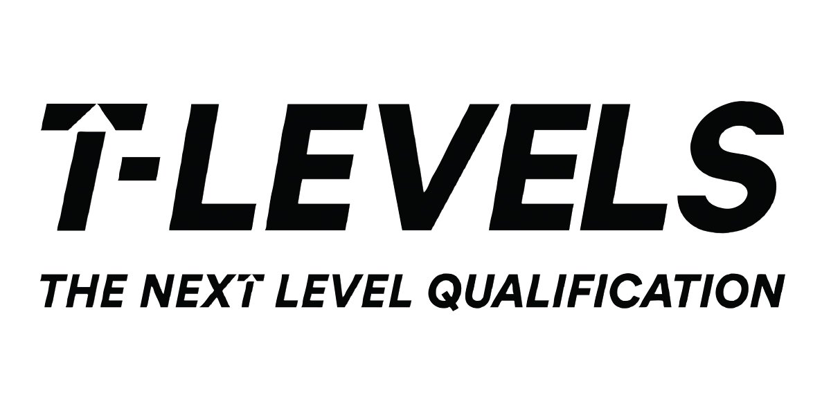 The T Levels logo with bold black text reading “T LEVELS” and the tagline “THE NEXT LEVEL QUALIFICATION.”