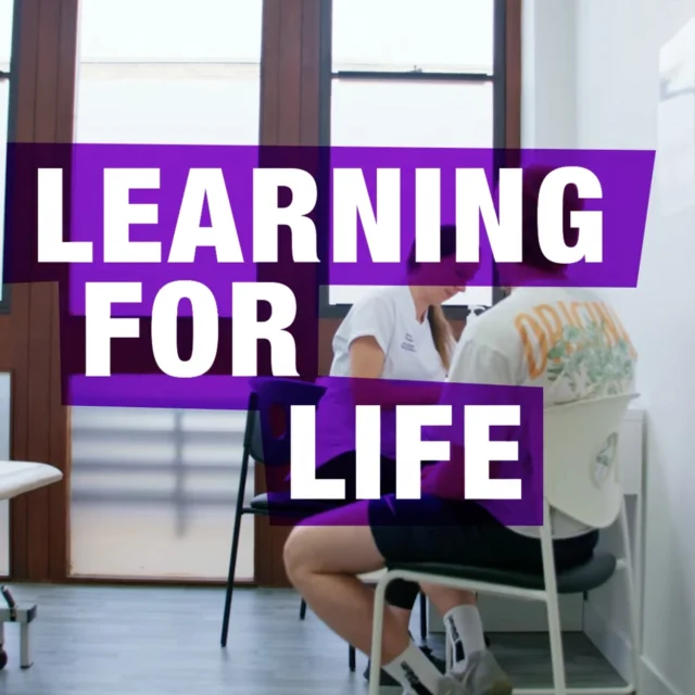 Students seated in an osteopathy learning space with the text “Learning for Life”; image links to a video about Nescot Progression and Careers.