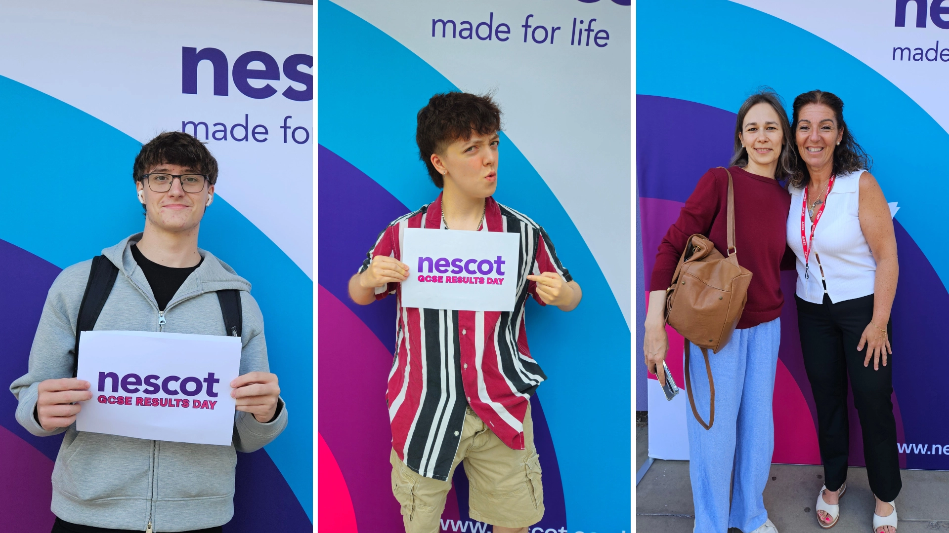 Nescot learners receiving their GCSE results in August 2026