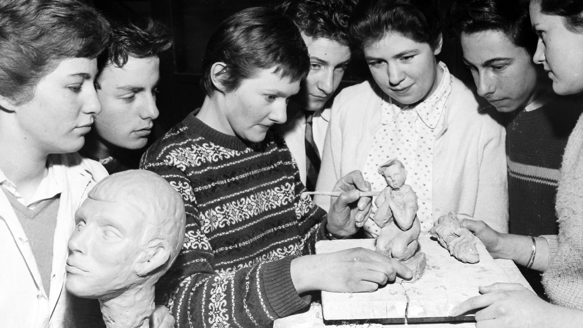 Historic black and white photo of Ewell County Technical College Students and Teacher