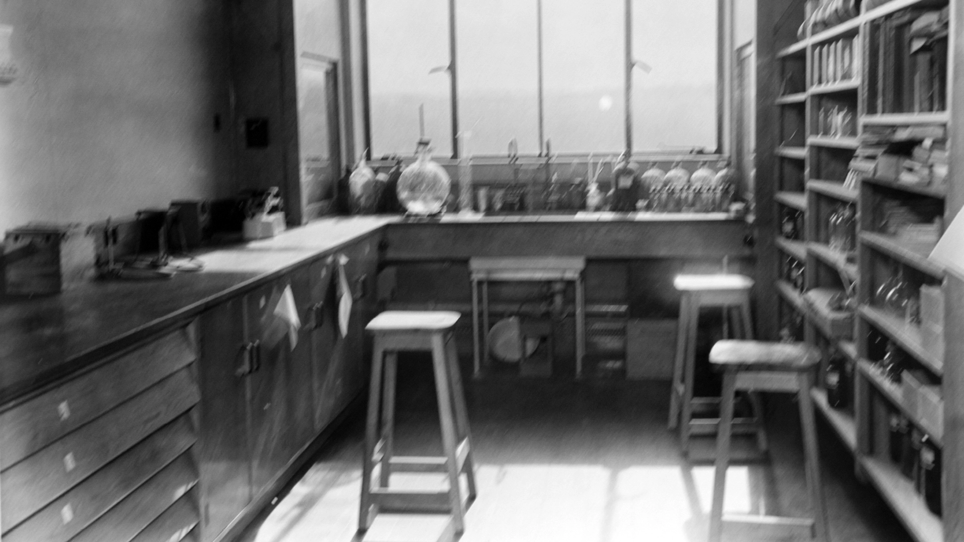 Historic black and white photo of Ewell County Technical College Science Lab