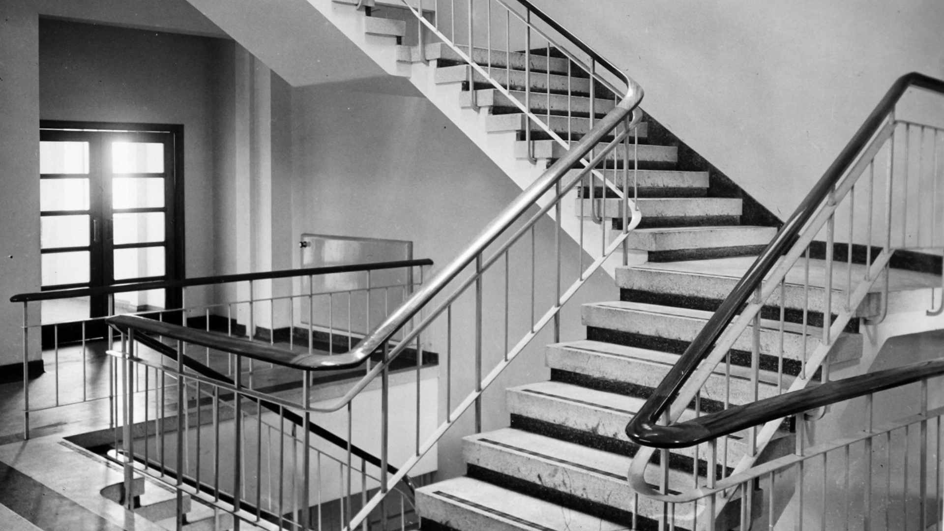 Historic black and white photo of Ewell County Technical College stairwell