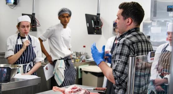 Catering students welcome visit from Epsom butcher